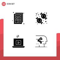 Pack of 4 Modern Solid Glyphs Signs and Symbols for Web Print Media such as add video interaction dessert play Editable Vector Design Elements