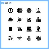 paquete de iconos de vector de stock de 16 signos y símbolos de línea para elementos de diseño de vector editables de lupa de nube de video de lluvia de red