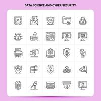 esquema 25 conjunto de iconos de ciencia de datos y seguridad cibernética diseño de estilo de línea vectorial conjunto de iconos negros paquete de pictogramas lineales diseño de ideas de negocios web y móviles ilustración vectorial vector