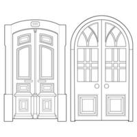 Set of old door  line vector art.  Old door isolated on white background. old door in line art style vector. for coloring book