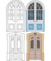 conjunto de arte vectorial de puerta antigua. puerta antigua aislada sobre fondo blanco. puerta antigua en vector de estilo de arte de línea. para colorear libro