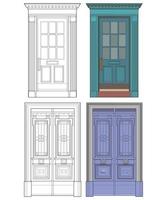 conjunto de arte vectorial de puerta antigua. puerta antigua aislada sobre fondo blanco. puerta antigua en vector de estilo de arte de línea. para colorear libro