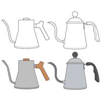 Set off Kettle vector art. Teapot tamplate. Kettle with handle isolated on white background. Kettle in line art style vector for coloring book.
