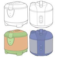 Set of Rice cooker, Magic jar, Illustration vector, Hand drawn art vector for coloring book.