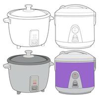 Set of Rice cooker, Magic jar, Illustration vector, Hand drawn art vector for coloring book.