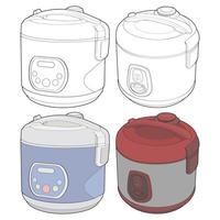 Set of Rice cooker, Magic jar, Illustration vector, Hand drawn art vector for coloring book.