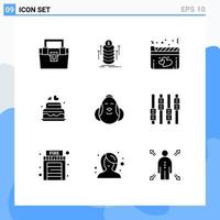 9 Universal Solid Glyphs Set for Web and Mobile Applications egg heart coins love movie Editable Vector Design Elements