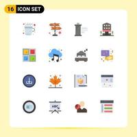 Pack of 16 Modern Flat Colors Signs and Symbols for Web Print Media such as shops retail cinema house movie Editable Pack of Creative Vector Design Elements