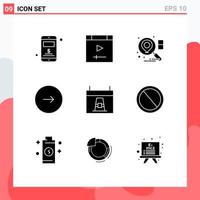 Group of 9 Solid Glyphs Signs and Symbols for dinner calendar search next multimedia Editable Vector Design Elements