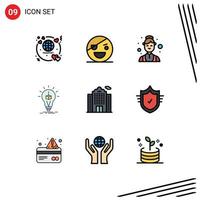 Pack of 9 Modern Filledline Flat Colors Signs and Symbols for Web Print Media such as box cube scary bulb medical Editable Vector Design Elements