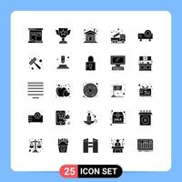 25 User Interface Solid Glyph Pack of modern Signs and Symbols of truck fire trophy emergency home Editable Vector Design Elements