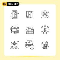 Set of 9 Vector Outlines on Grid for bluetooth gains location finances fast delivery Editable Vector Design Elements