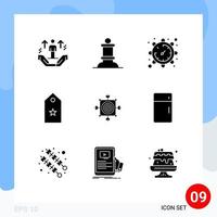 Modern Set of 9 Solid Glyphs and symbols such as focus star gear rank military Editable Vector Design Elements