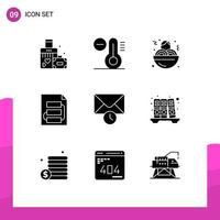 User Interface Pack of 9 Basic Solid Glyphs of time history fast food tactic planning Editable Vector Design Elements