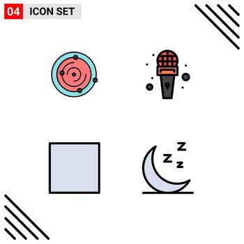 User Interface Pack of 4 Basic Filledline Flat Colors of spase media health news player Editable Vector Design Elements