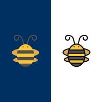Bee Insect Beetle Bug Ladybird Ladybug  Icons Flat and Line Filled Icon Set Vector Blue Background