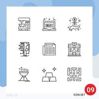 Set of 9 Commercial Outlines pack for news physics business calipers measure Editable Vector Design Elements