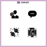 Pack of 4 Modern Solid Glyphs Signs and Symbols for Web Print Media such as work message human user candy Editable Vector Design Elements