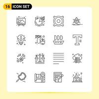 16 iconos creativos, signos y símbolos modernos sobre pruebas de productos, insectos, insectos, elementos de diseño vectorial editables vector