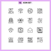Group of 16 Modern Outlines Set for business dollar share management business Editable Vector Design Elements