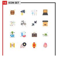 Mobile Interface Flat Color Set of 16 Pictograms of party birthday horn hardware laptop Editable Pack of Creative Vector Design Elements