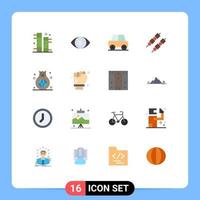 Mobile Interface Flat Color Set of 16 Pictograms of global business car bag food Editable Pack of Creative Vector Design Elements