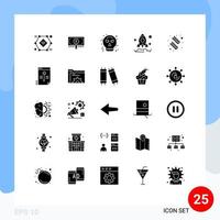 Mobile Interface Solid Glyph Set of 25 Pictograms of feather launch loan business guy fawkes Editable Vector Design Elements