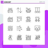 Modern Set of 16 Outlines and symbols such as month chinese building calendar rings Editable Vector Design Elements