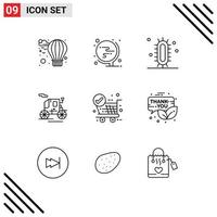 Modern Set of 9 Outlines and symbols such as shopping check experiment transport horse drawn vehicle Editable Vector Design Elements