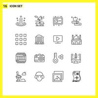 paquete de iconos vectoriales de stock de 16 signos de línea y símbolos para botones libro abierto apple gamepad elementos de diseño vectorial editables vector