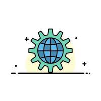 Global Business Develop Development Gear Work World  Business Flat Line Filled Icon Vector Banner Template