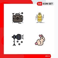 Modern Set of 4 Filledline Flat Colors Pictograph of business light suitcase transfer spotlight Editable Vector Design Elements