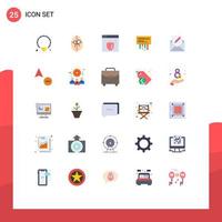 Mobile Interface Flat Color Set of 25 Pictograms of mail email shield edit radio Editable Vector Design Elements