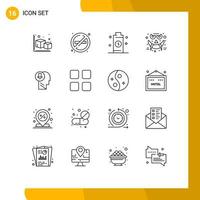 Pack of 16 Modern Outlines Signs and Symbols for Web Print Media such as head smiley battery halloween emots Editable Vector Design Elements