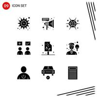 User Interface Pack of 9 Basic Solid Glyphs of cream correct brain tick education Editable Vector Design Elements