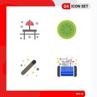 Mobile Interface Flat Icon Set of 4 Pictograms of beach creative sunshade food designing Editable Vector Design Elements