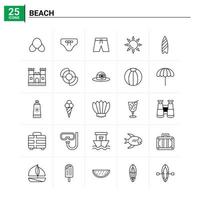 25 fondo de vector de conjunto de iconos de playa