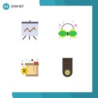 Modern Set of 4 Flat Icons Pictograph of analytics shopping bow box remote Editable Vector Design Elements