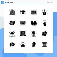 Set of 16 Modern UI Icons Symbols Signs for egg clean holiday spray video Editable Vector Design Elements