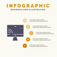 Screen Monitor Screen Wifi Solid Icon Infographics 5 Steps Presentation Background vector