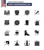 Happy Independence Day USA Pack of 16 Creative Solid Glyphs of star usa police shield investigating day Editable USA Day Vector Design Elements