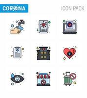 9 Filled Line Flat Color viral Virus corona icon pack such as clinic report coronavirus patient chart virus viral coronavirus 2019nov disease Vector Design Elements