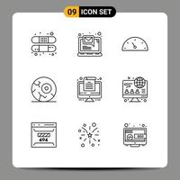 Modern Set of 9 Outlines Pictograph of office computer gauge space moon Editable Vector Design Elements