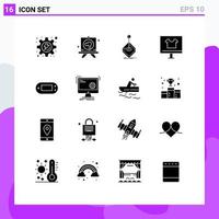 Mobile Interface Solid Glyph Set of 16 Pictograms of console commerce game buy apparel Editable Vector Design Elements