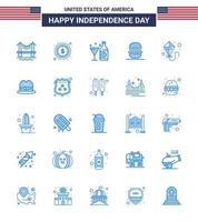 4 de julio estados unidos feliz día de la independencia icono símbolos grupo de 25 blues moderno de cometa bebida americana comer vidrio editable día de estados unidos elementos de diseño vectorial vector