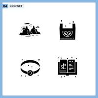 Mobile Interface Solid Glyph Set of 4 Pictograms of mountain bracelet nature eco jewel Editable Vector Design Elements