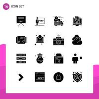 16 Universal Solid Glyphs Set for Web and Mobile Applications live coaching room business shipping Editable Vector Design Elements