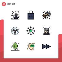 Mobile Interface Filledline Flat Color Set of 9 Pictograms of web network advertisement fan warining Editable Vector Design Elements