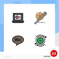 Stock Vector Icon Pack of 4 Line Signs and Symbols for laptop conversation baseball game backward Editable Vector Design Elements