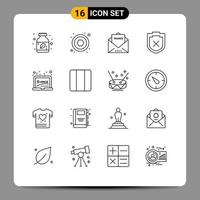 Group of 16 Outlines Signs and Symbols for education learning letter warning security Editable Vector Design Elements